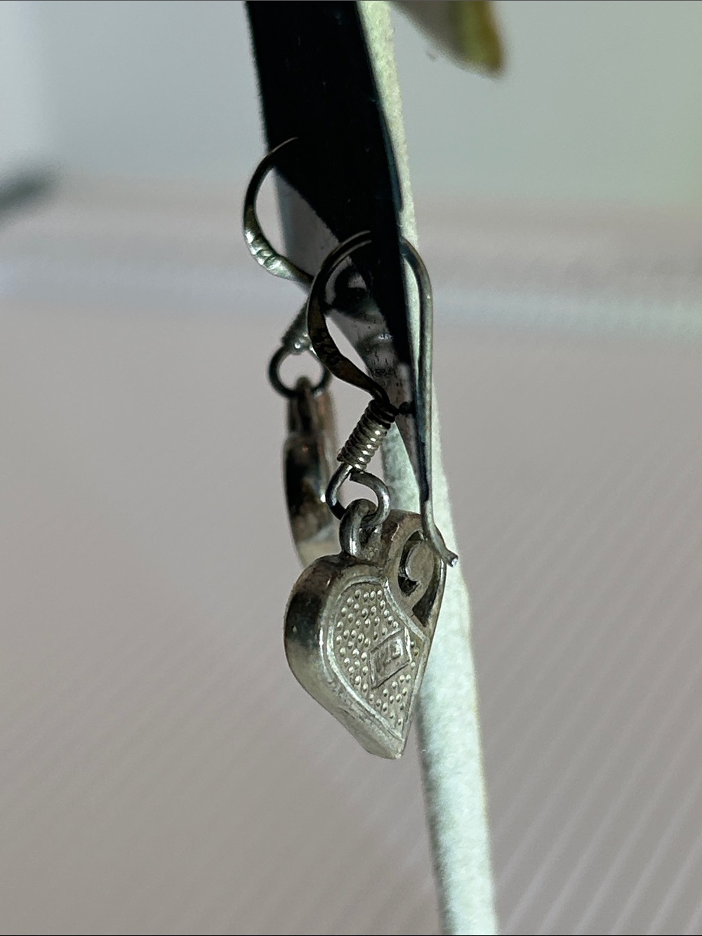 Sterling Silver Heart Abalone Inlay Drop Earrings - Iridescent Blue-Green - Picture 2 of 4